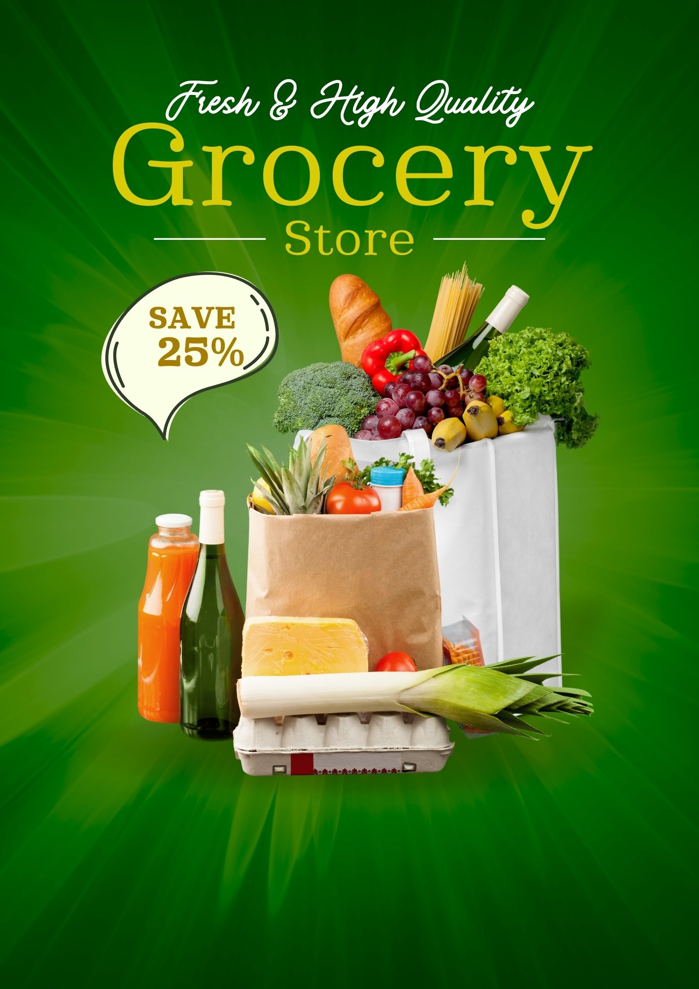 Green Yellow Fresh and High Quality Grocery Store Flyer